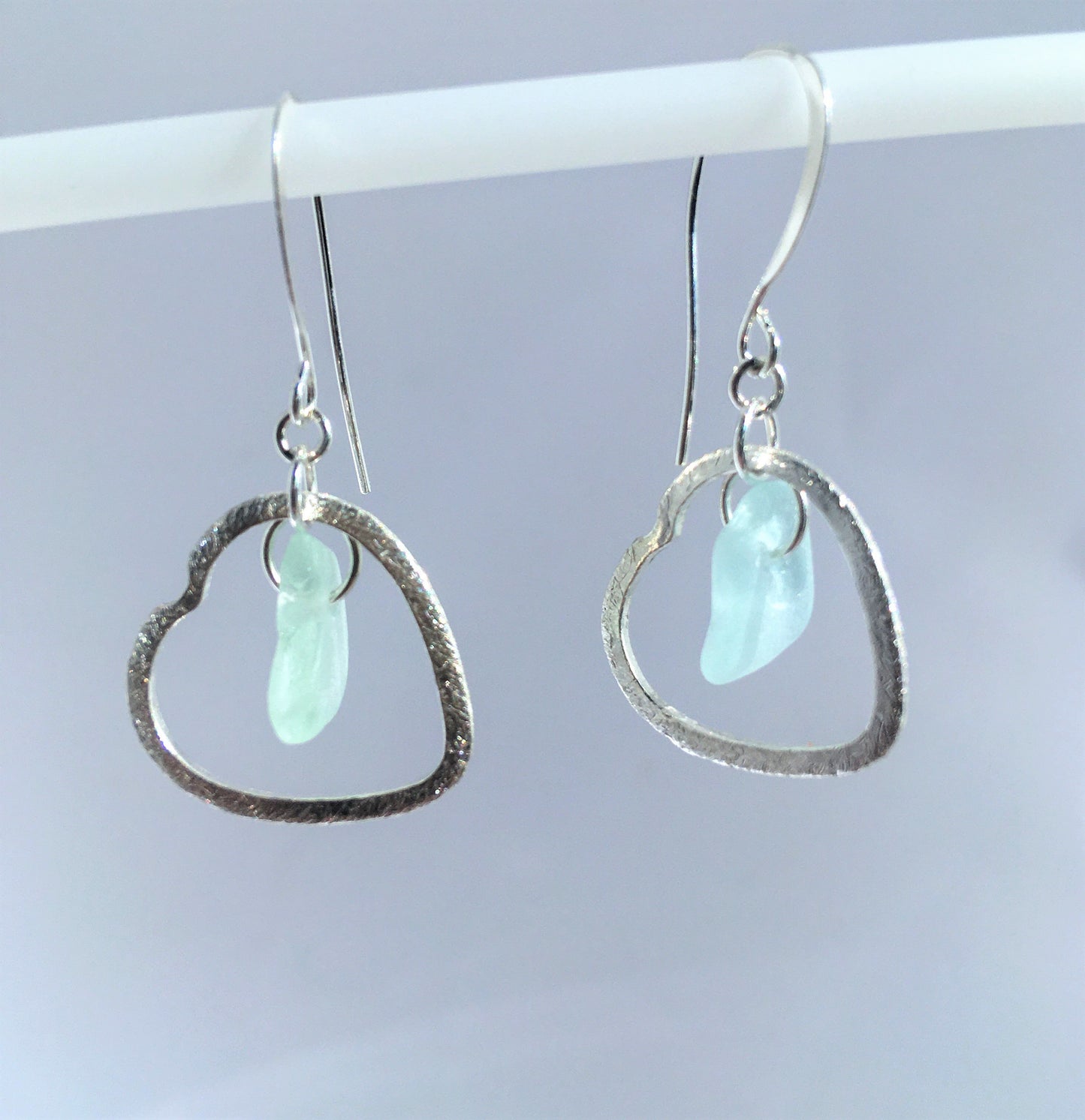 Heart Earrings - Aqua Sea Glass from Sydney, Cape Breton, Nova Scotia, Canada and Sterling Silver