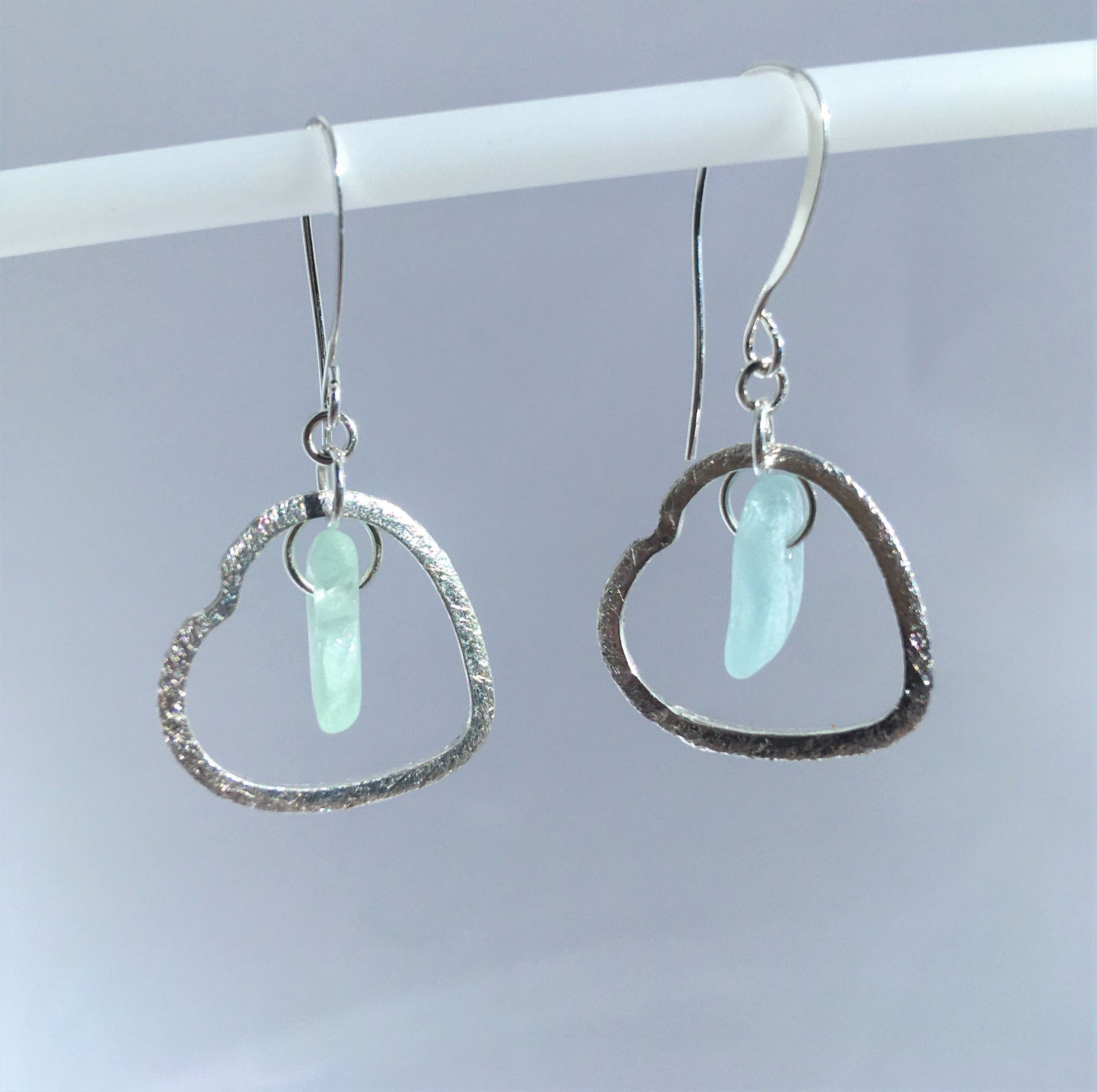 Heart Earrings - Aqua Sea Glass from Sydney, Cape Breton, Nova Scotia, Canada and Sterling Silver