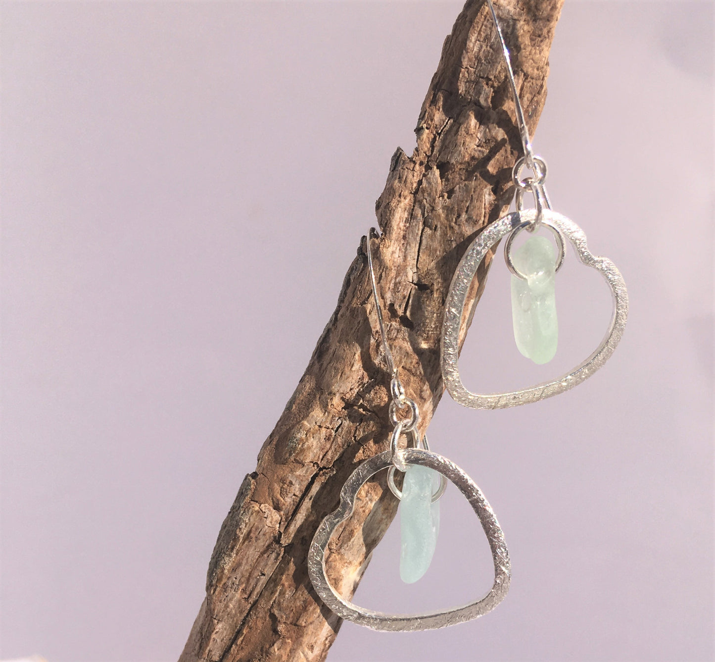 Heart Earrings - Aqua Sea Glass from Sydney, Cape Breton, Nova Scotia, Canada and Sterling Silver