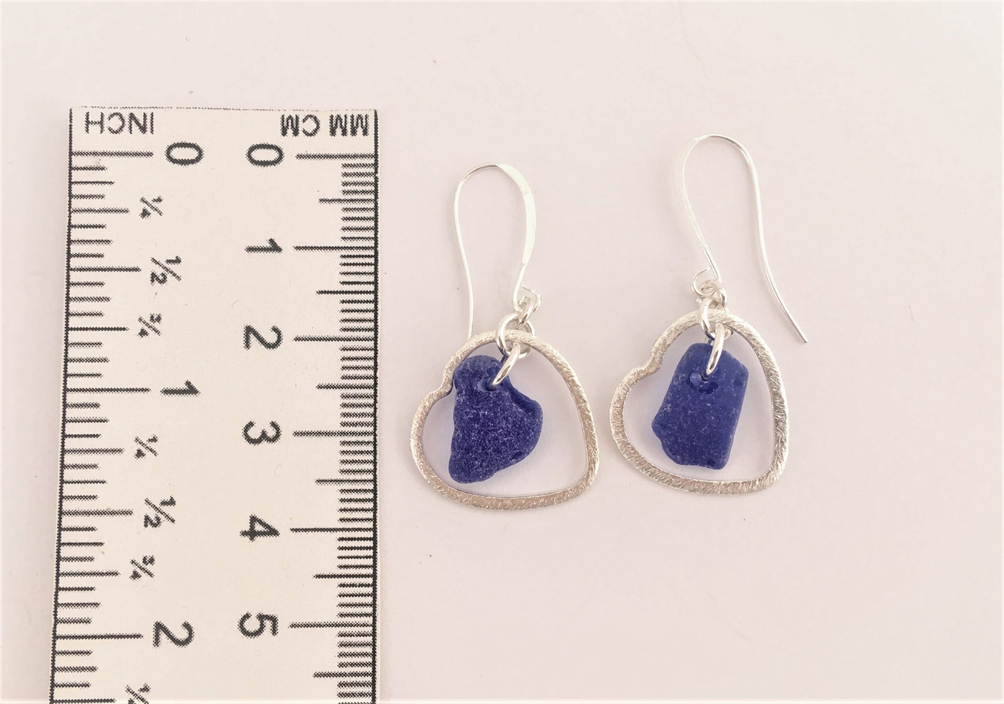 Heart Earrings - Cobalt Blue Sea Glass from Cape Breton, Nova Scotia, Canada and Sterling Silver