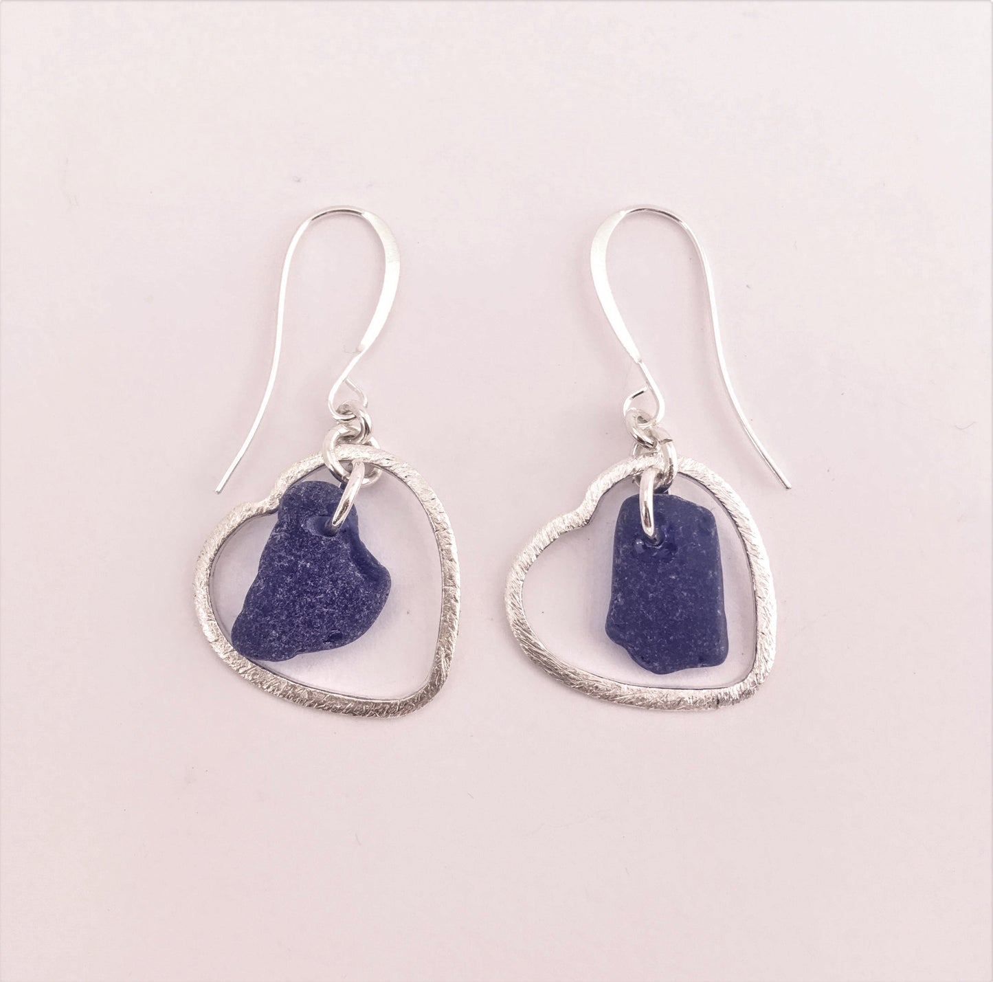 Heart Earrings - Cobalt Blue Sea Glass from Cape Breton, Nova Scotia, Canada and Sterling Silver