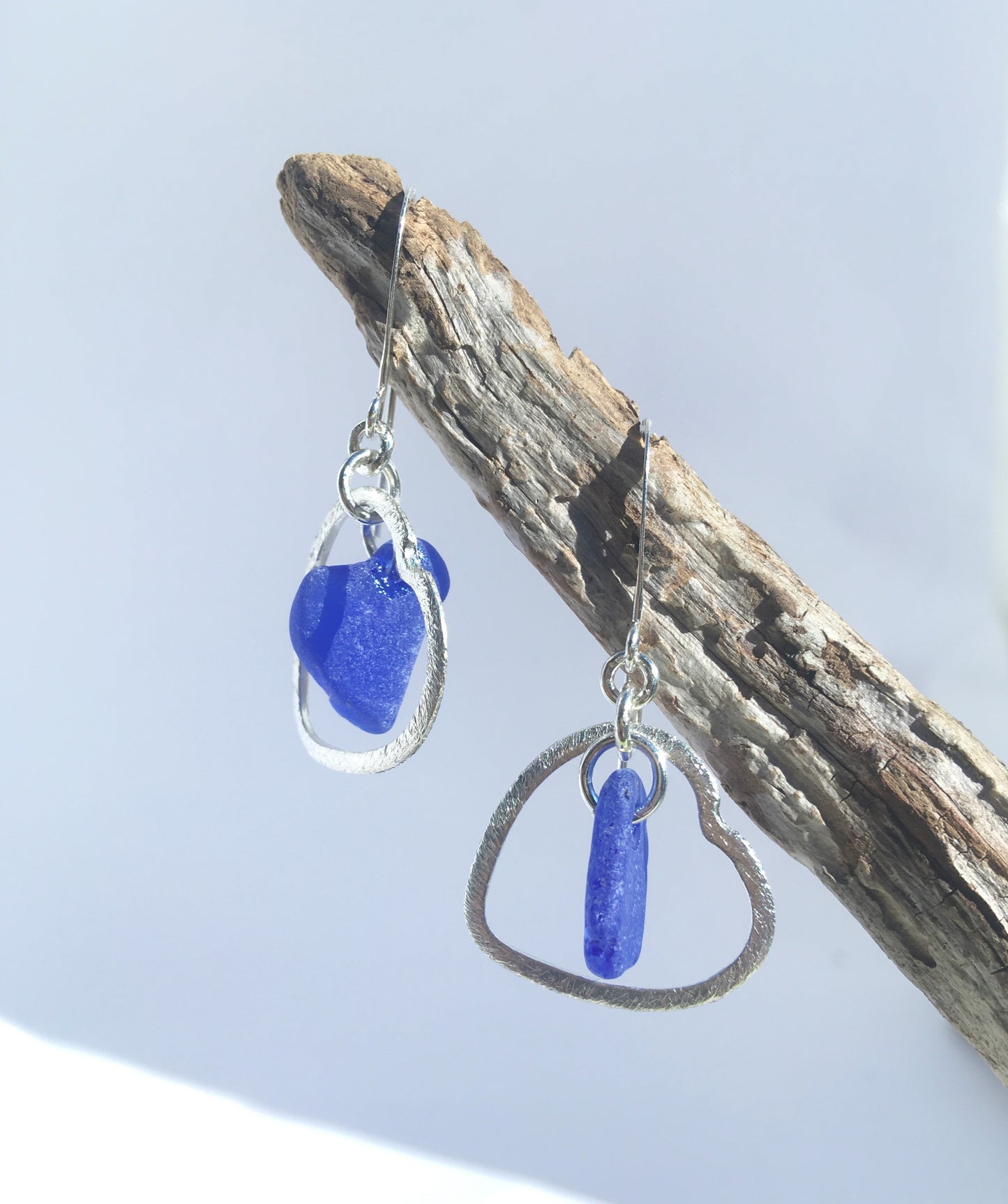 Heart Earrings - Cobalt Blue Sea Glass from Cape Breton, Nova Scotia, Canada and Sterling Silver