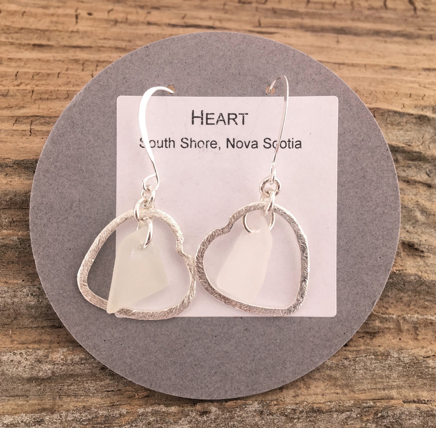 Heart Earrings - White Sea Glass from the South Shore of Nova Scotia, Canada and Sterling Silver