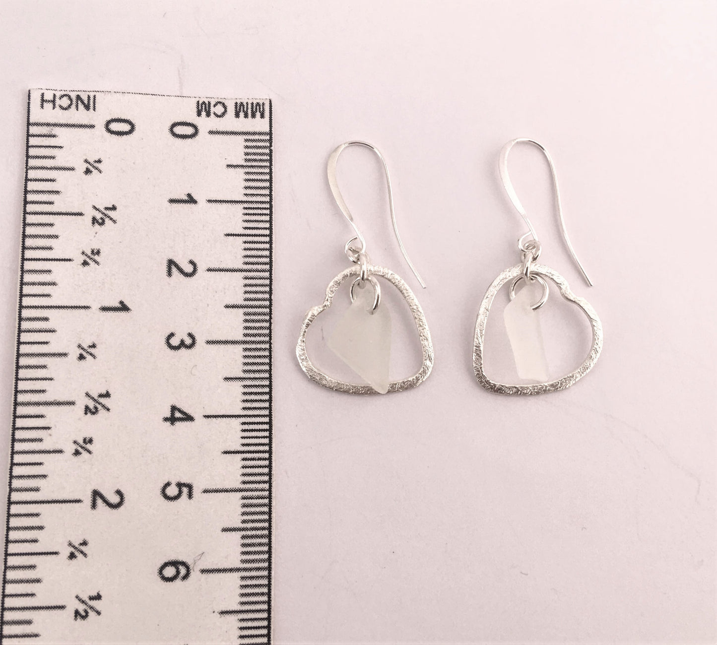 Heart Earrings - White Sea Glass from the South Shore of Nova Scotia, Canada and Sterling Silver