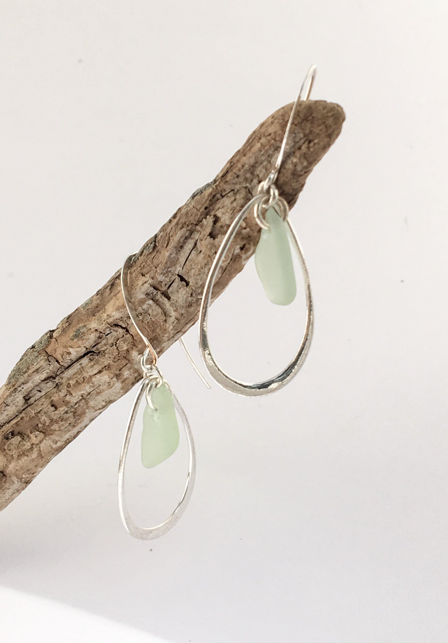 Mermaid's Tears Earrings - Aqua sea glass from Cape Breton, Nova Scotia, Canada with large solid sterling silver teardrop ovals