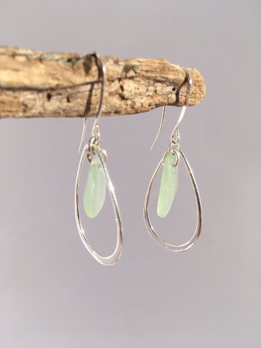 Mermaid's Tears Earrings - Aqua sea glass from Cape Breton, Nova Scotia, Canada with large solid sterling silver teardrop ovals