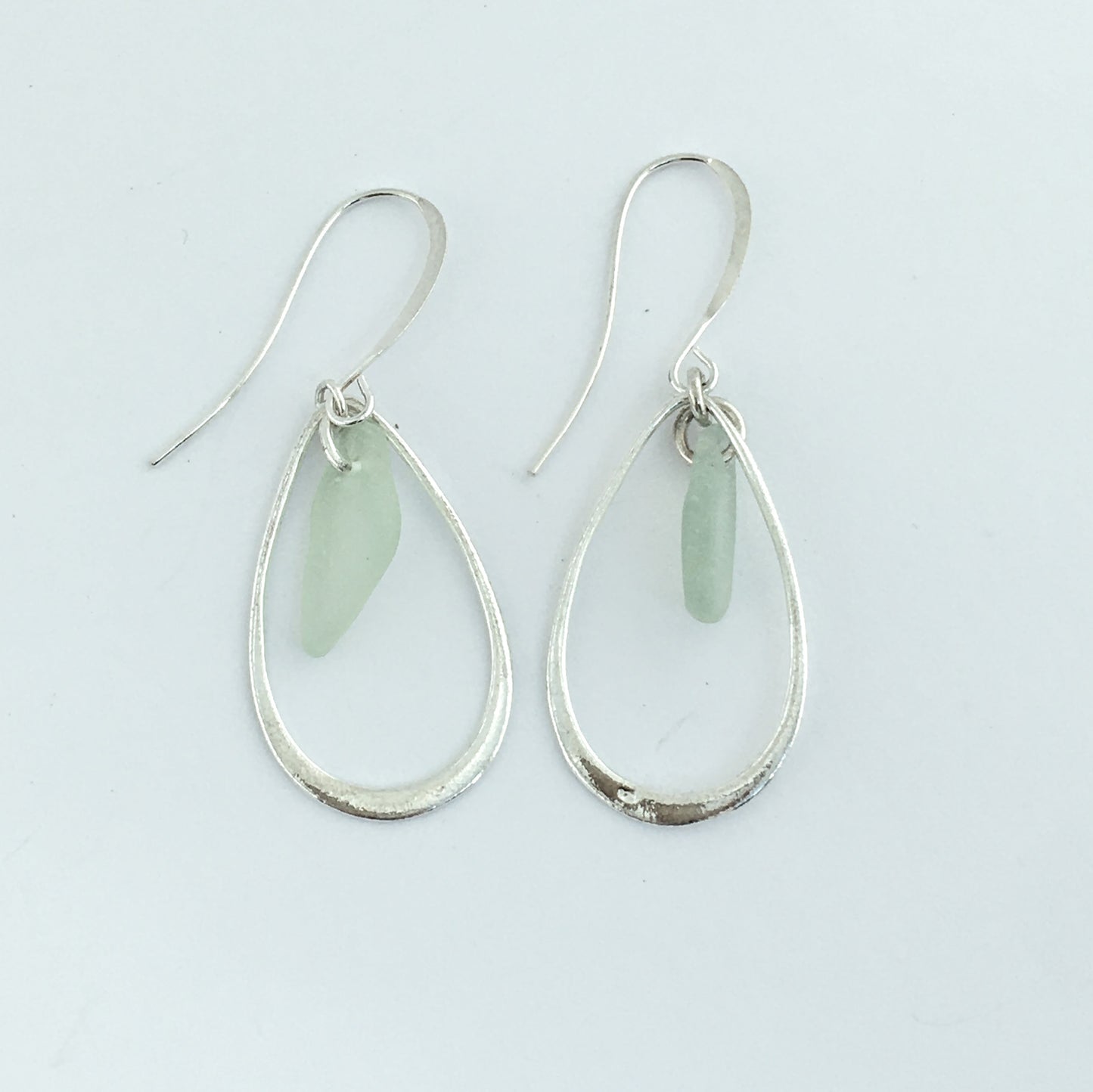 Mermaid's Tears Earrings - Aqua sea glass from Cape Breton, Nova Scotia, Canada with large solid sterling silver teardrop ovals