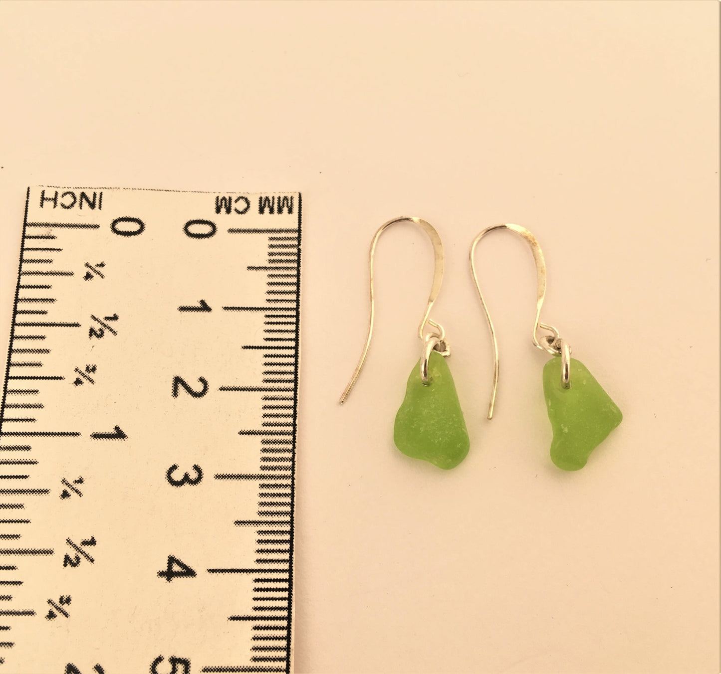 Shoreline Earrings - Lime Green sea glass from Northern California on a hypoallergenic nickle-free hook
