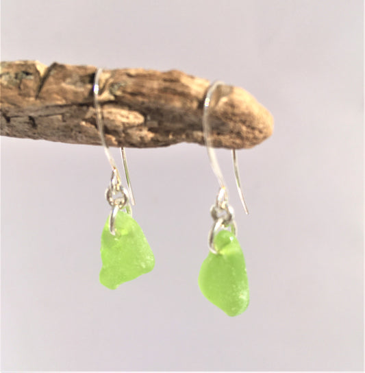Shoreline Earrings - Lime Green sea glass from Northern California on a hypoallergenic nickle-free hook