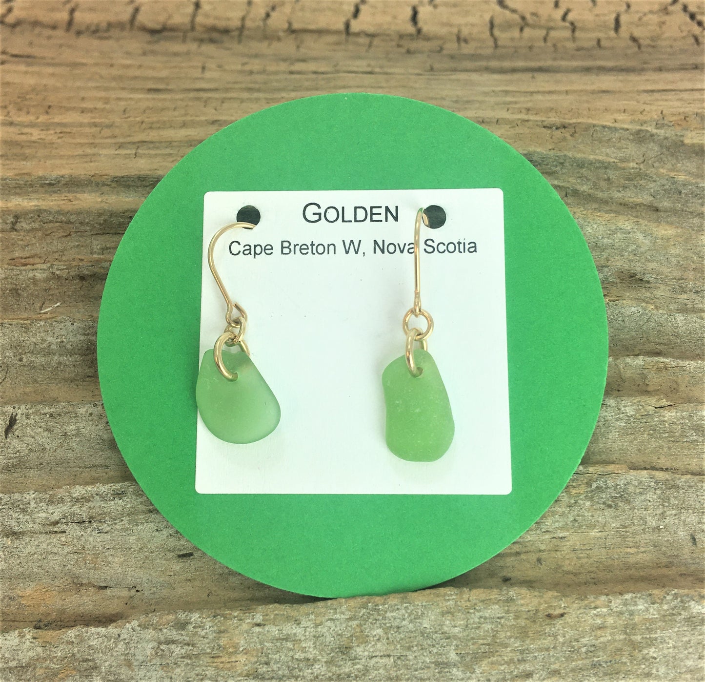 Shoreline Earrings - Green sea glass from Cape Breton, Nova Scotia, Canada on a 14K gold-filled hook