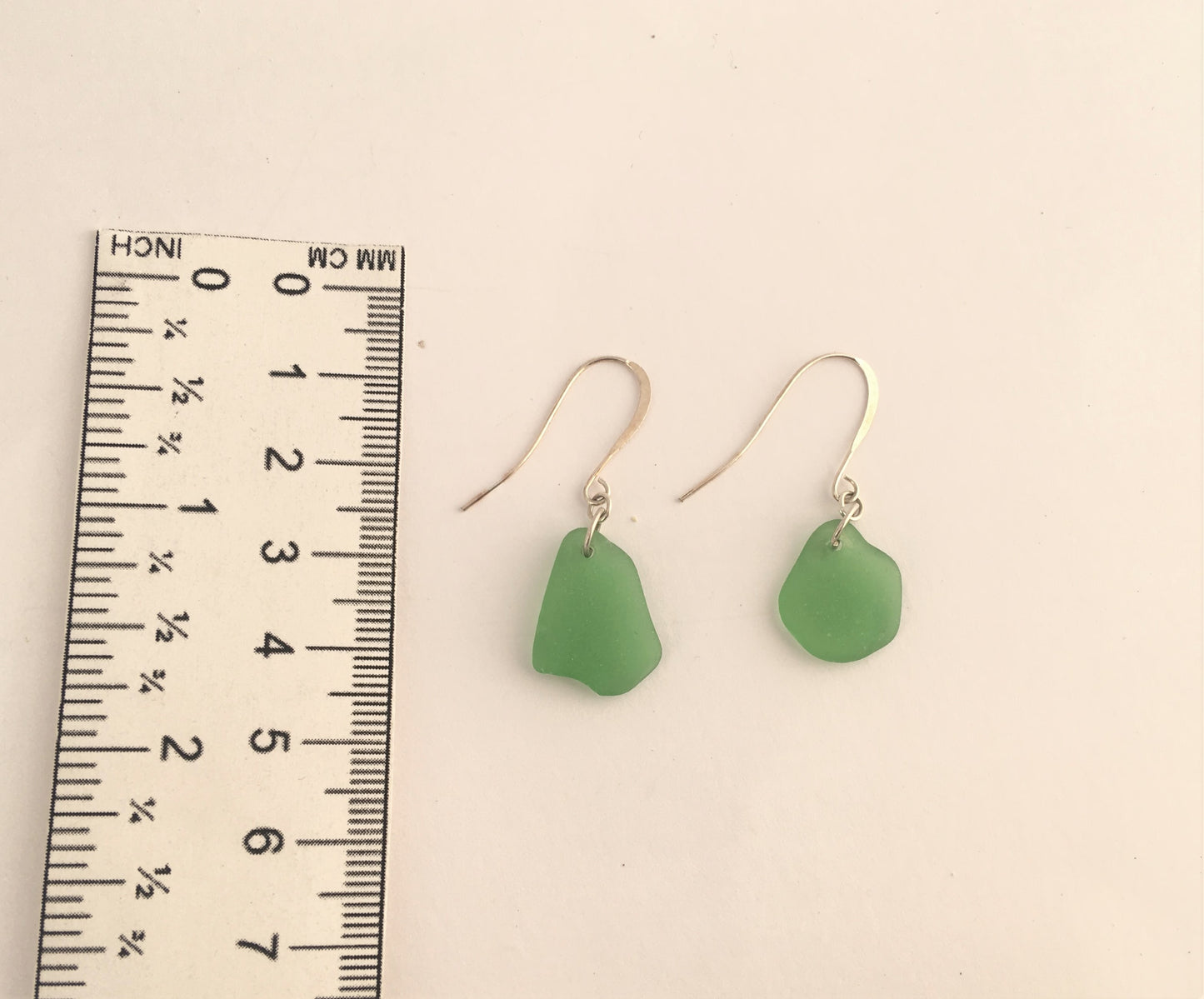 Shoreline Earrings - Green sea glass from Cape Breton, Nova Scotia, Canada on a hypoallergenic nickle-free hook