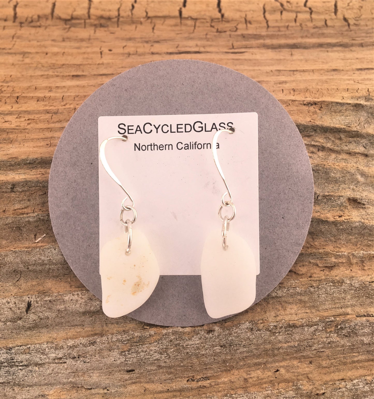Shoreline Earrings: White milk sea glass from Northern California on a hypoallergenic nickle-free hook