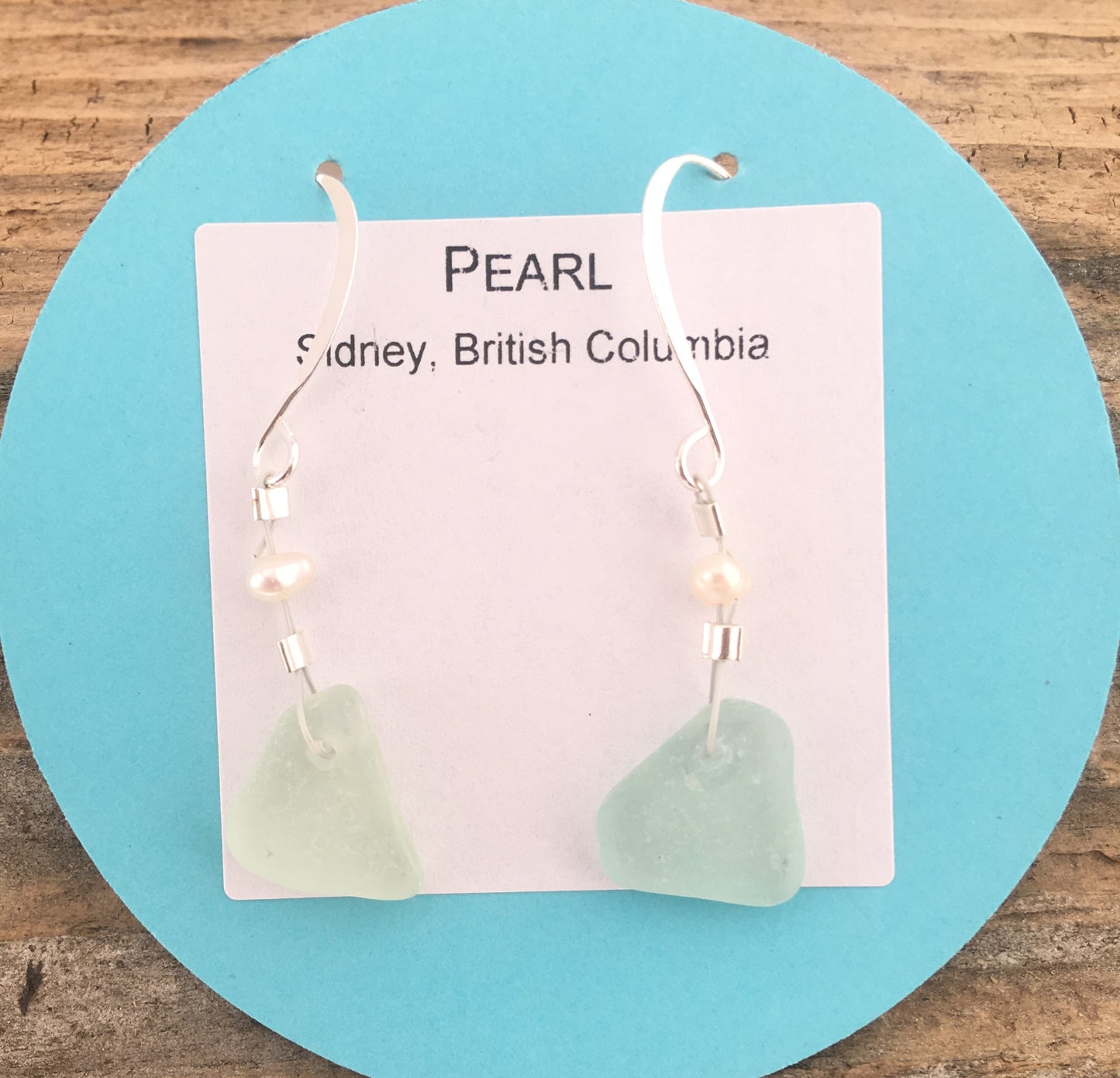 Pearl Earrings - Aqua sea glass from Sidney, British Columbia, Canada with freshwater seed pearl on hypo-allergenic earring wire