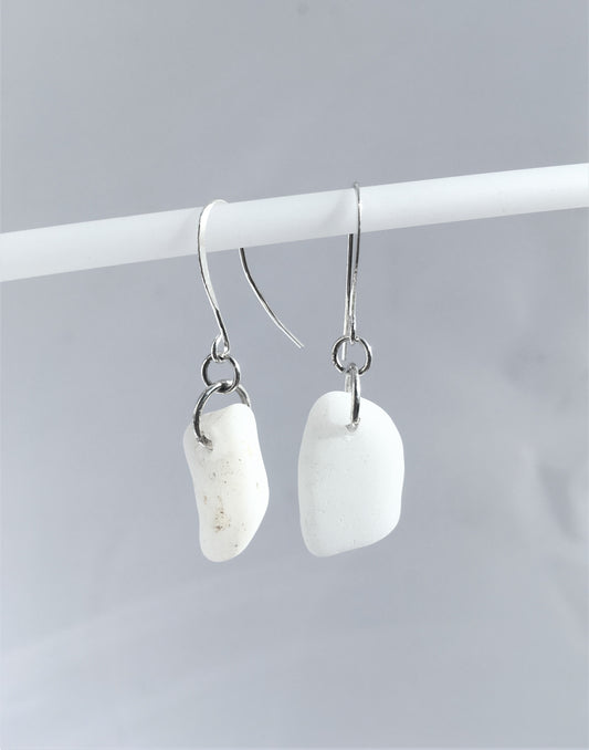 Shoreline Earrings: White milk sea glass from Northern California on a hypoallergenic nickle-free hook