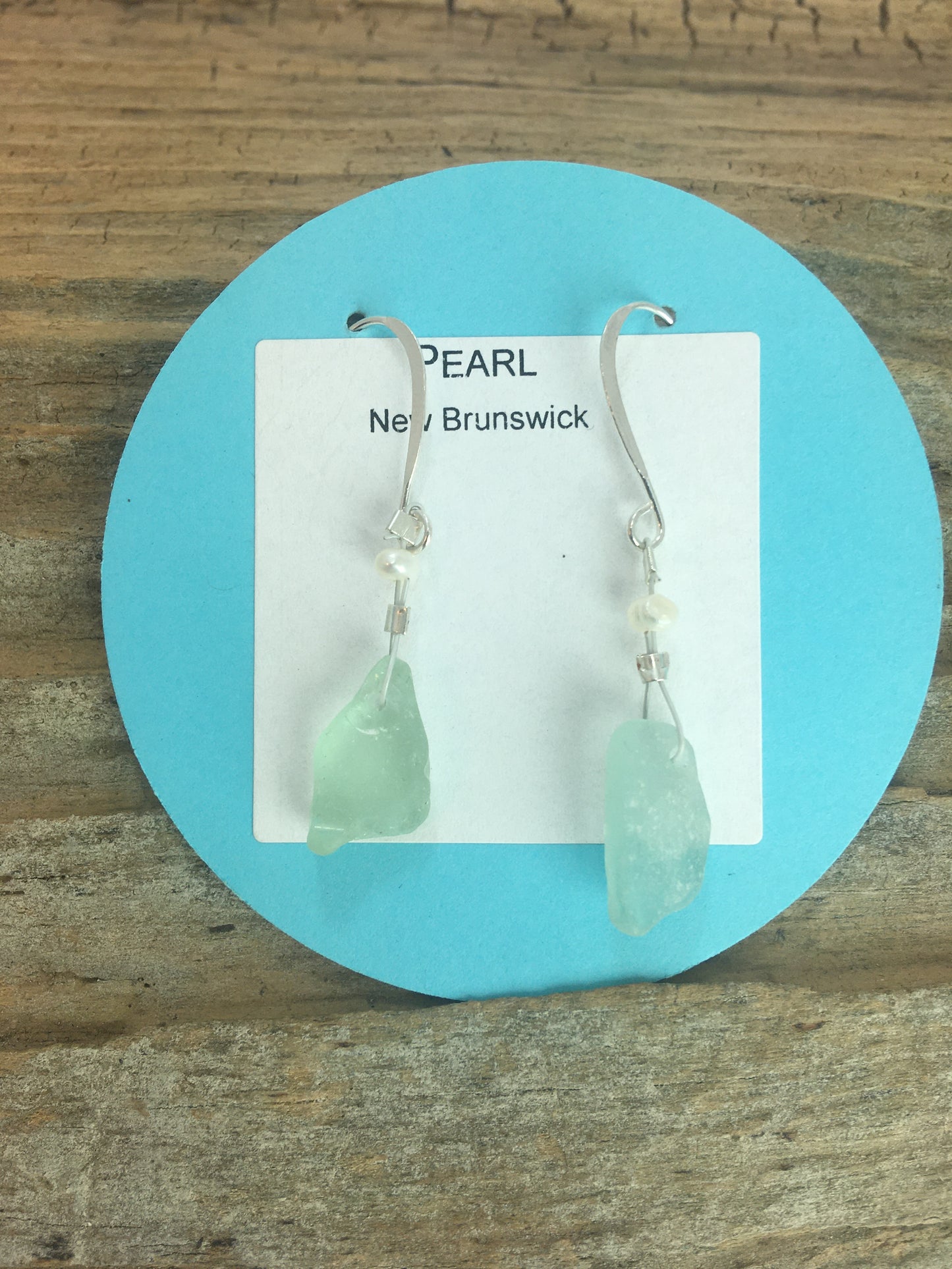 Pearl Earrings - Aqua sea glass from New Brunswick, Canada with freshwater seed pearl on hypo-allergenic earring wire