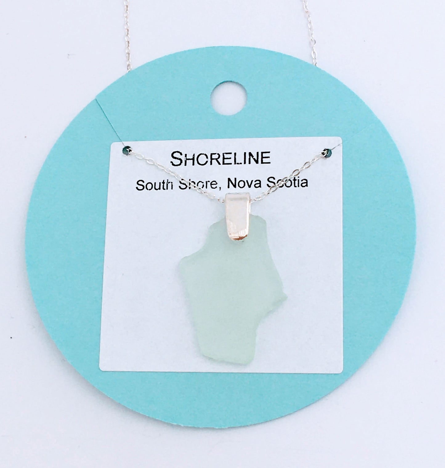 Shoreline Pendant - Pale aqua sea glass from the South shore of Nova Scotia, Canada with narrow smooth Sterling silver bail , on a chain