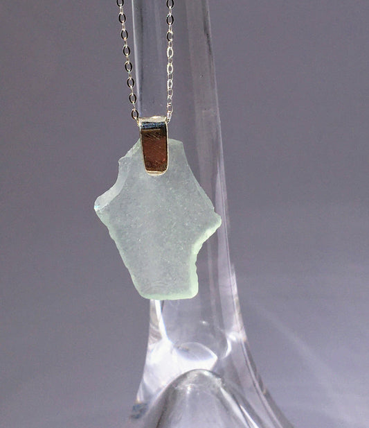 Shoreline Pendant - Pale aqua sea glass from the South shore of Nova Scotia, Canada with narrow smooth Sterling silver bail , on a chain