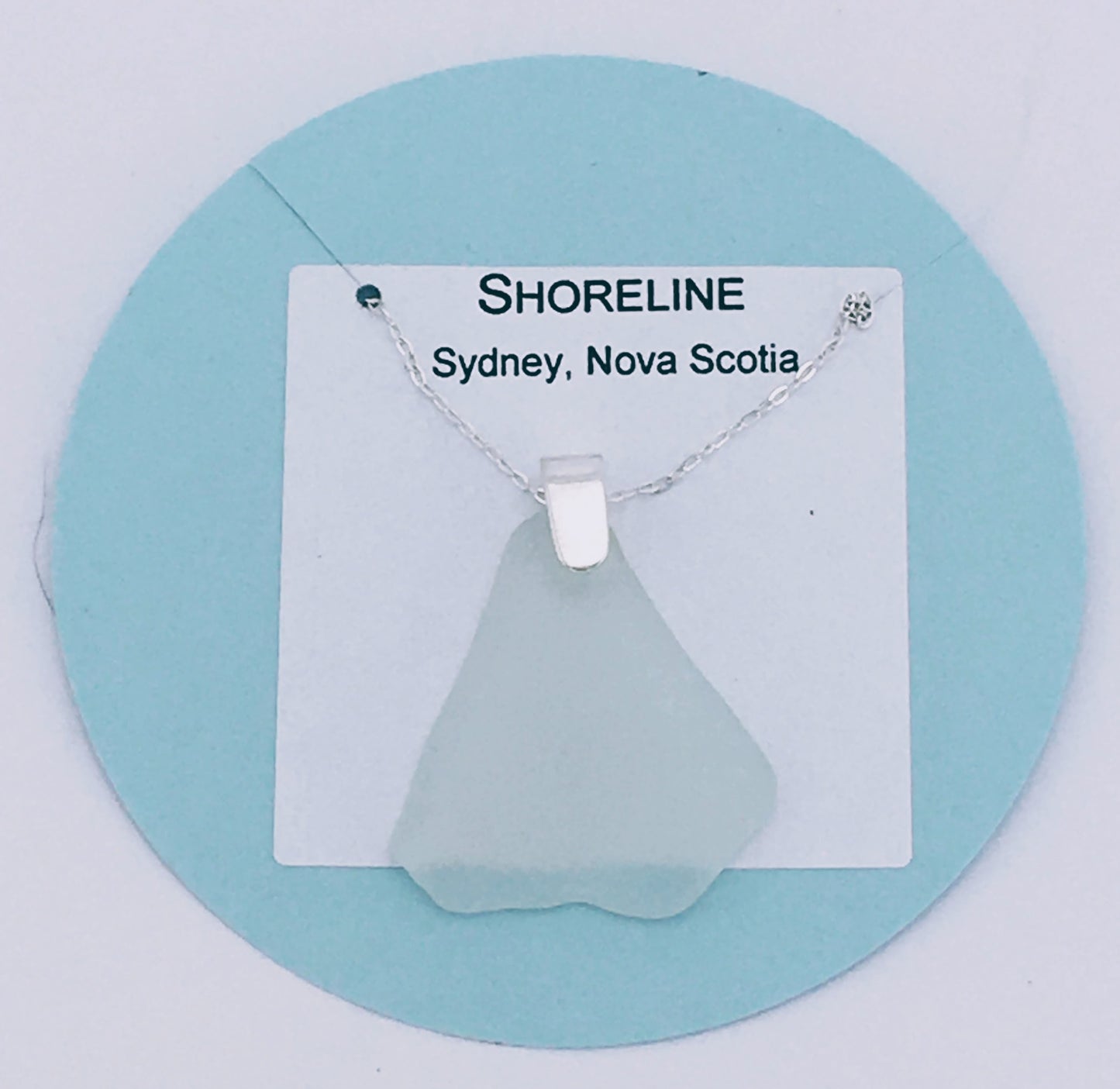 Shoreline Pendant - Pale aqua sea glass from Sydney, Cape Breton, Nova Scotia, Canada with narrow smooth Sterling silver bail, on a chain
