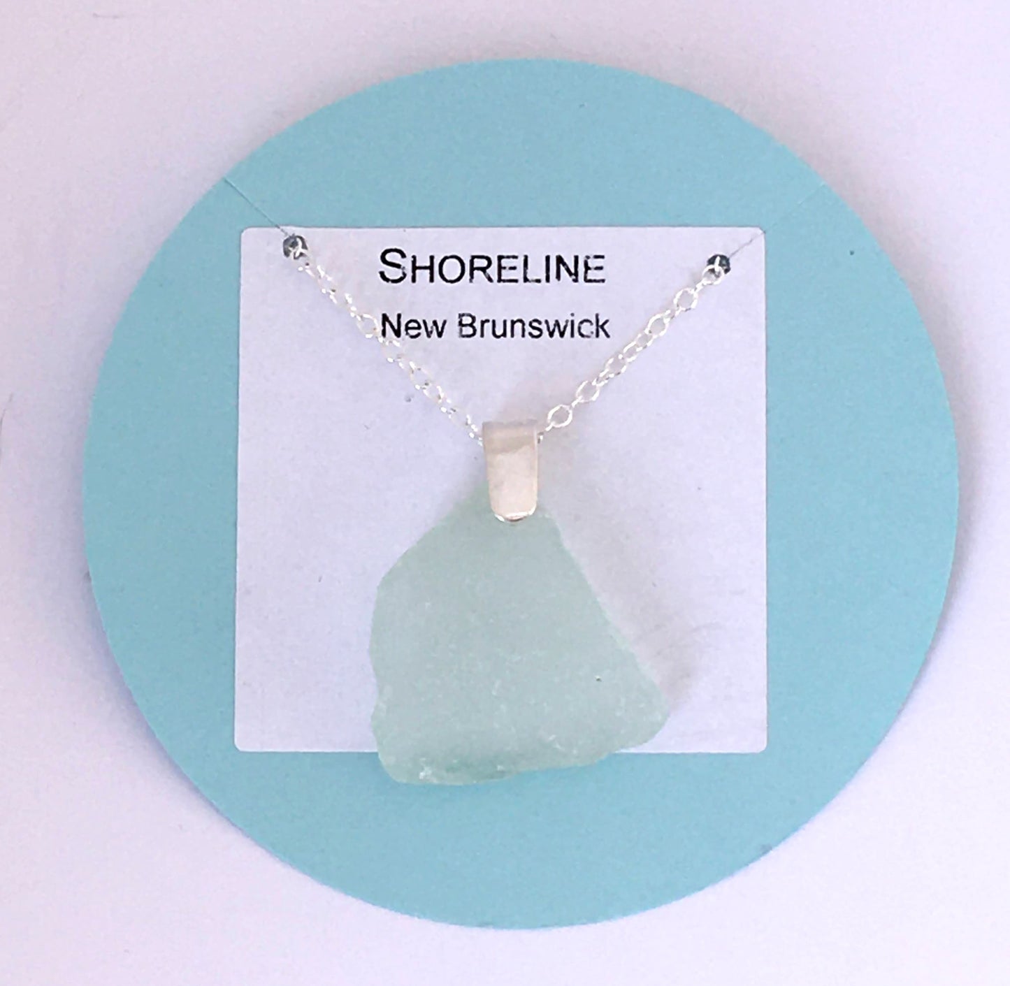 Shoreline Pendant - Pale aqua sea glass from New Brunswick, Canada with narrow smooth Sterling silver bail , on a chain