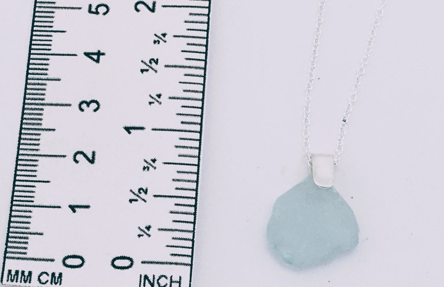 Shoreline Pendant - Pale aqua sea glass from New Brunswick, Canada with narrow smooth Sterling silver bail , on a chain