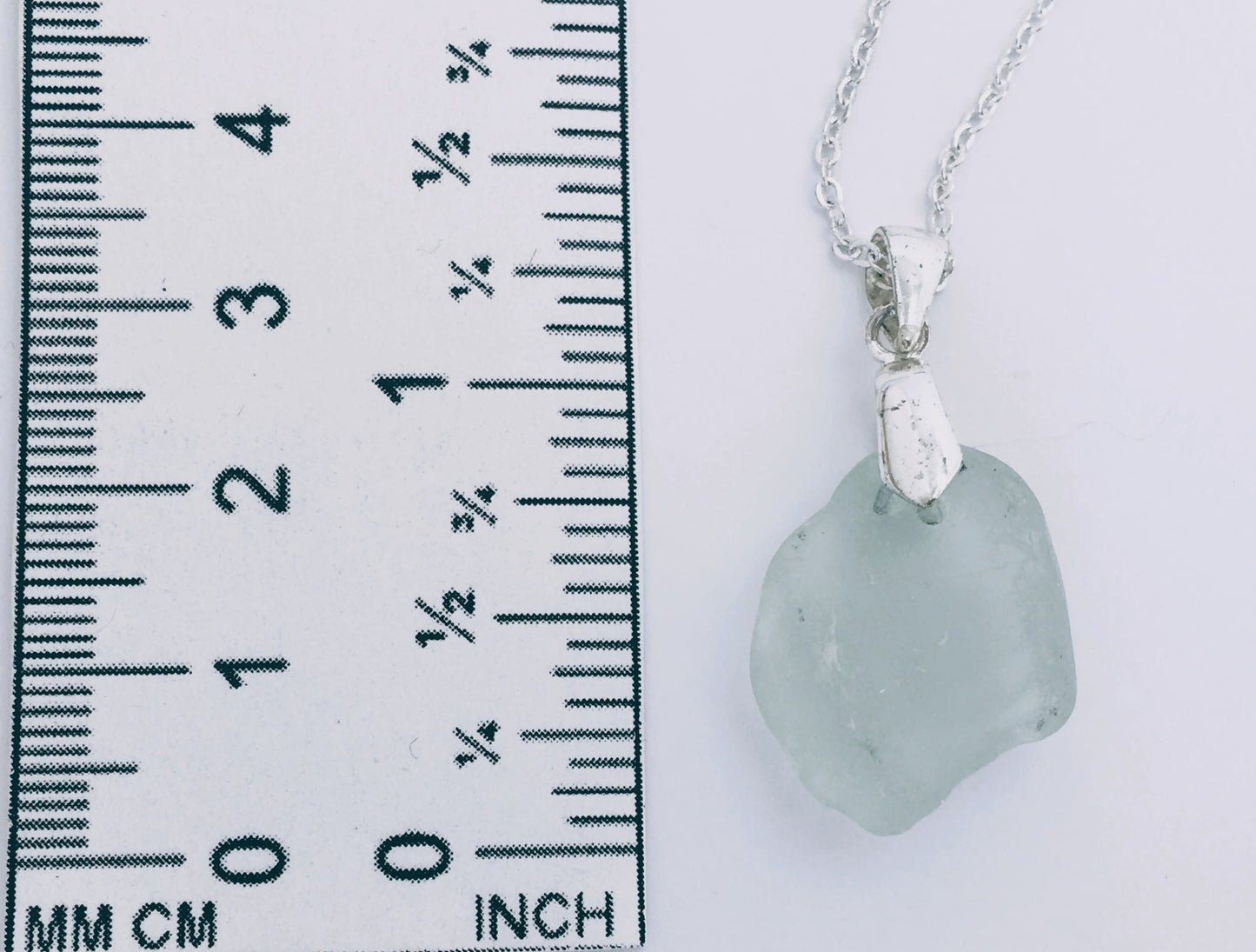 Shoreline Pendant - Pale aqua sea glass from the South shore of Nova Scotia, Canada with silver plated bail, on a chain