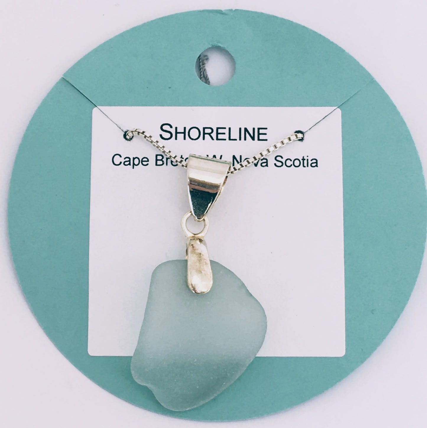 Shoreline Pendant - Pale aqua sea glass from Cape Breton, Nova Scotia, Canada with smooth triangular Sterling silver bail , on a boxchain