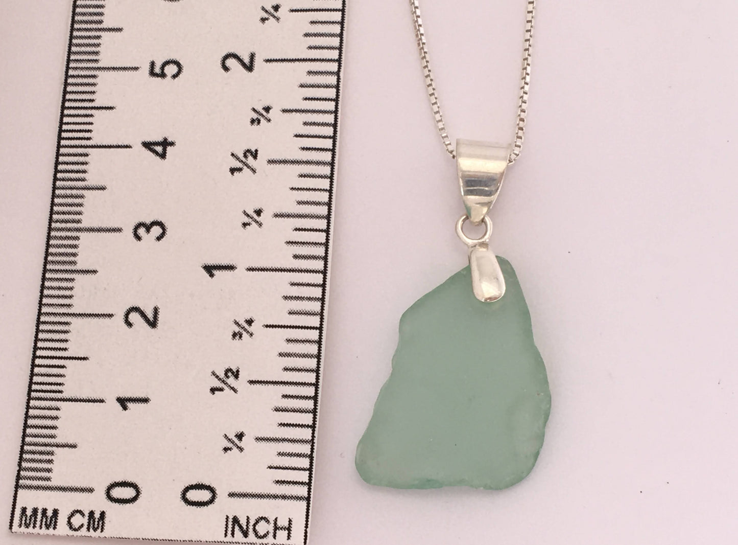 Shoreline Pendant - Aqua sea glass from Sicily with smooth triangular Sterling silver bail, on a boxchain