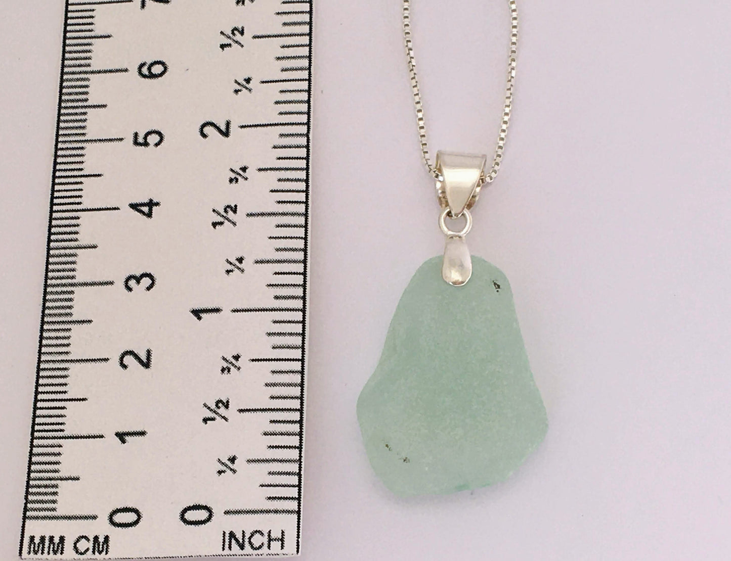 Shoreline Pendant - Pale aqua sea glass from Croatia with smooth triangular Sterling silver bail, on a boxchain