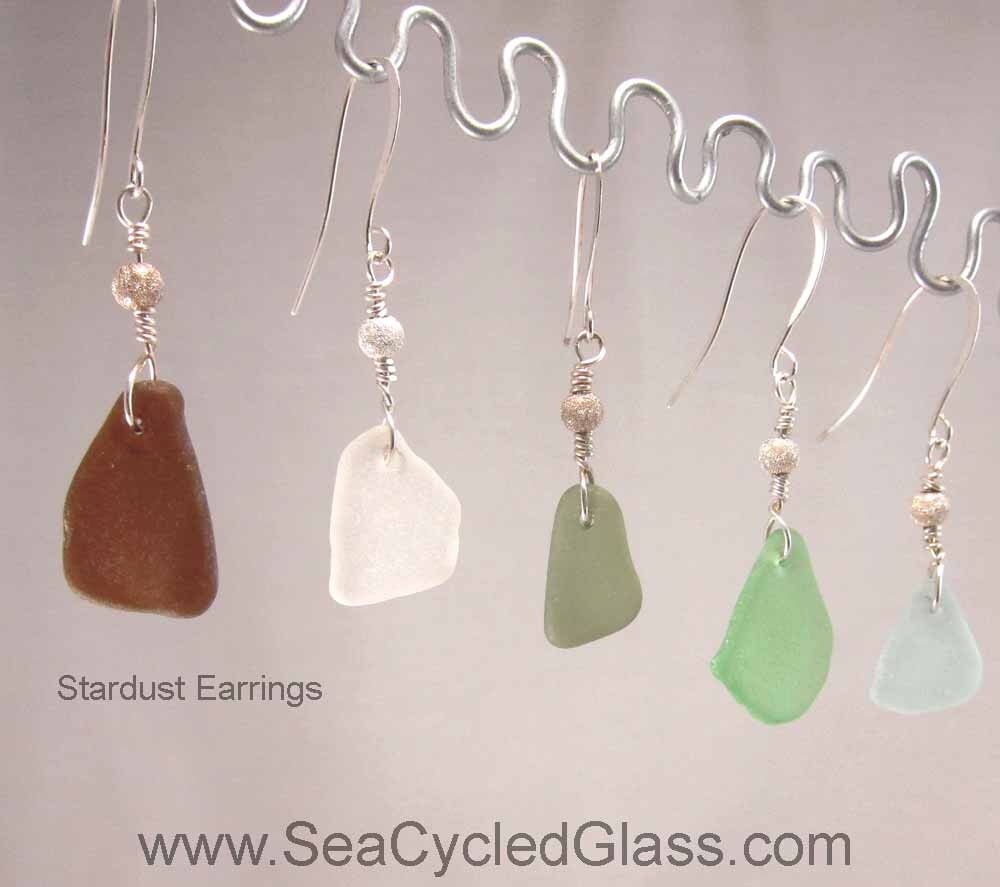 Stardust Earrings - Amber sea glass from Cape Breton, Nova Scotia, Canda with Sterling silver bead on a nickel-free hook