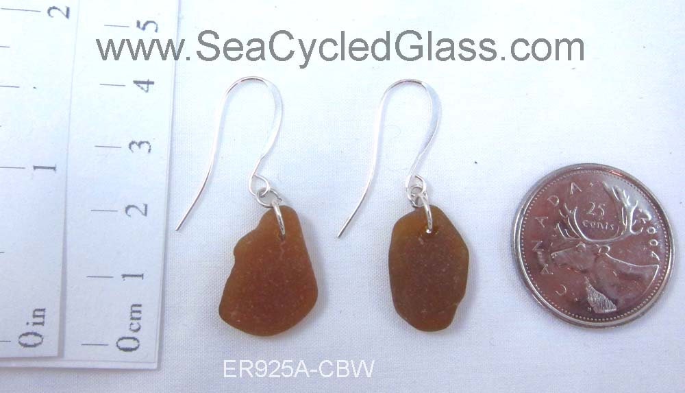 Shoreline Earrings - Amber sea glass from Cape Breton, Nova Scotia, Canada on a hypoallergenic nickle-free hook