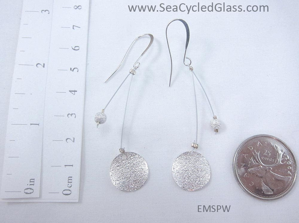 Moonshine earrings - Silverplate stardust disk and bead on filaments with hypoallergenic silverplate earring hooks