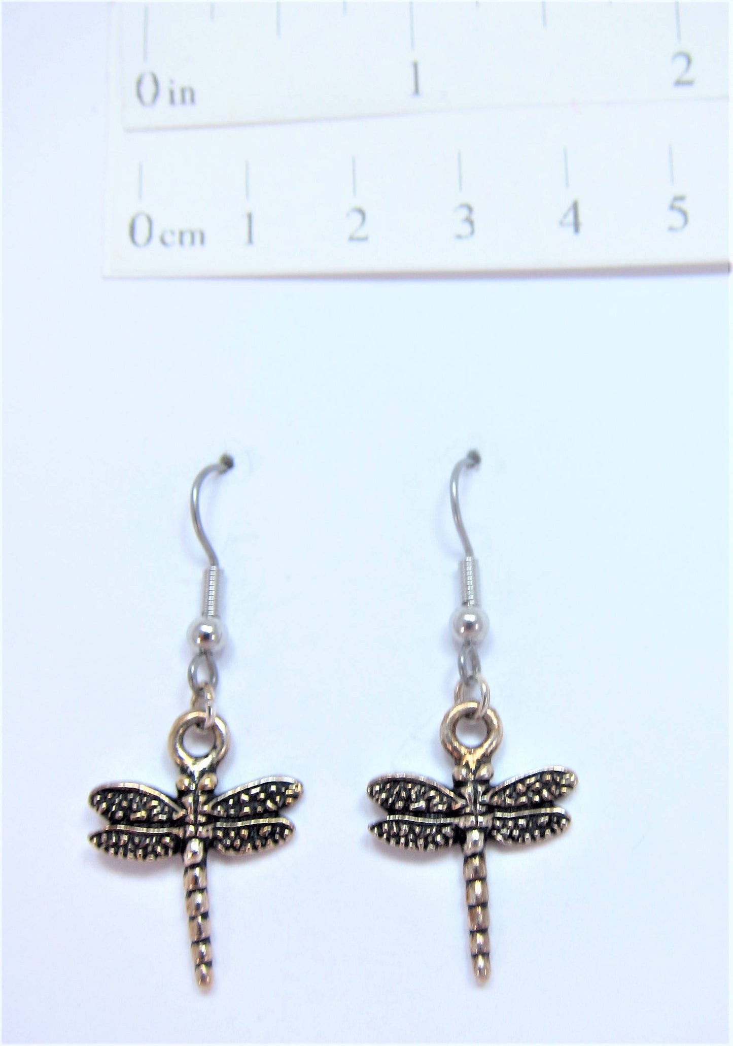 Charmed! Dragonfly earrings silver plate antique finish on hypoallergenic surgical steel hooks
