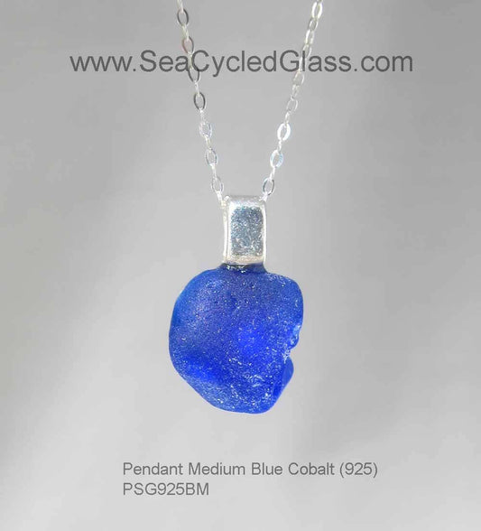 Shoreline Pendant - Cobalt blue sea glass from Sydney, Cape Breton, Nova Scotia, Canada mounted on 925 Sterling silver bail with chain