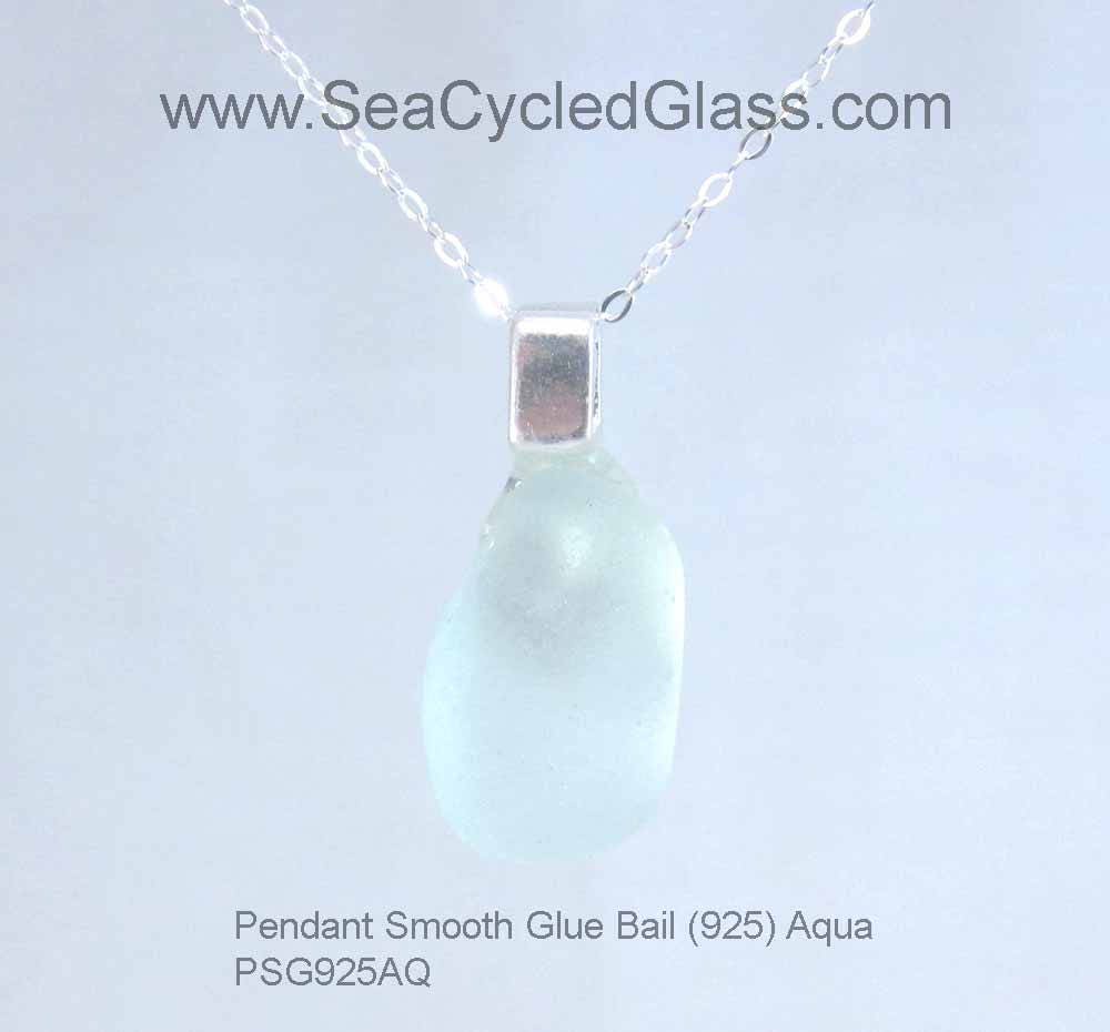 Shoreline Pendant - Aqua ice blue sea glass from Sydney, Cape Breton, Nova Scotia, Canada mounted on 925 Sterling silver bail with chain