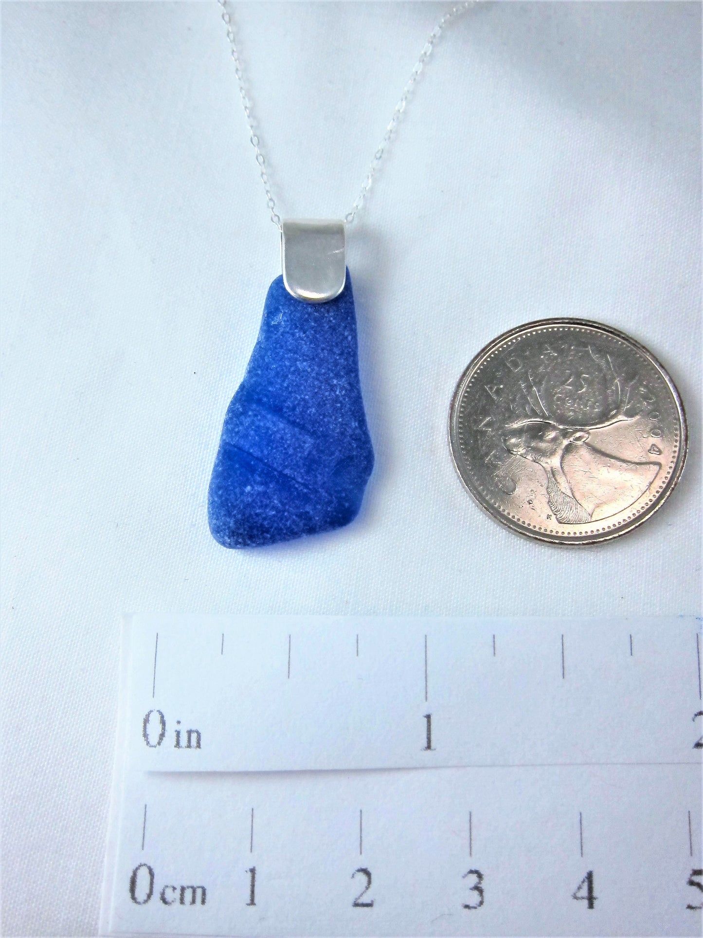 Shoreline Pendant - Cobalt blue sea glass from Sydney, Cape Breton, Nova Scotia, Canada with wide modern 925 Sterling silver bail with chain