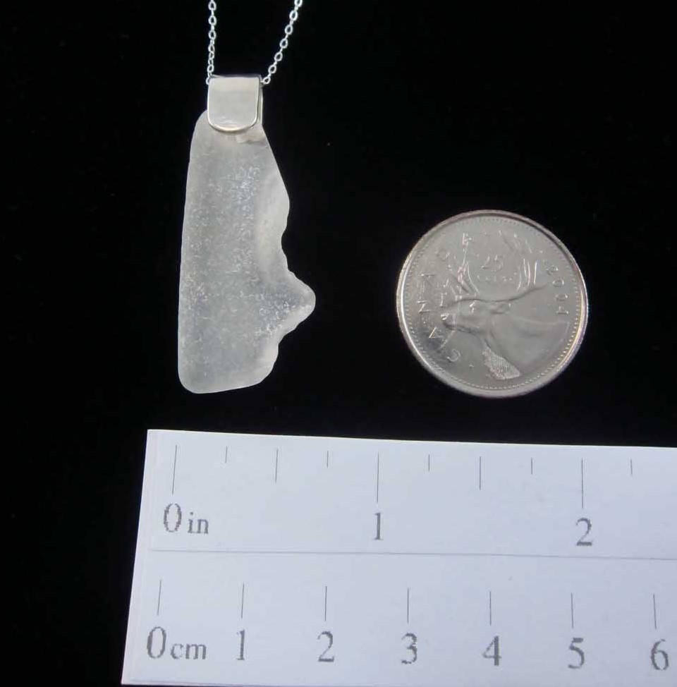 Shoreline Pendant - White frosted sea glass from Sydney, Cape Breton, Nova Scotia, Canada with wide modern Sterling silver bail with chain