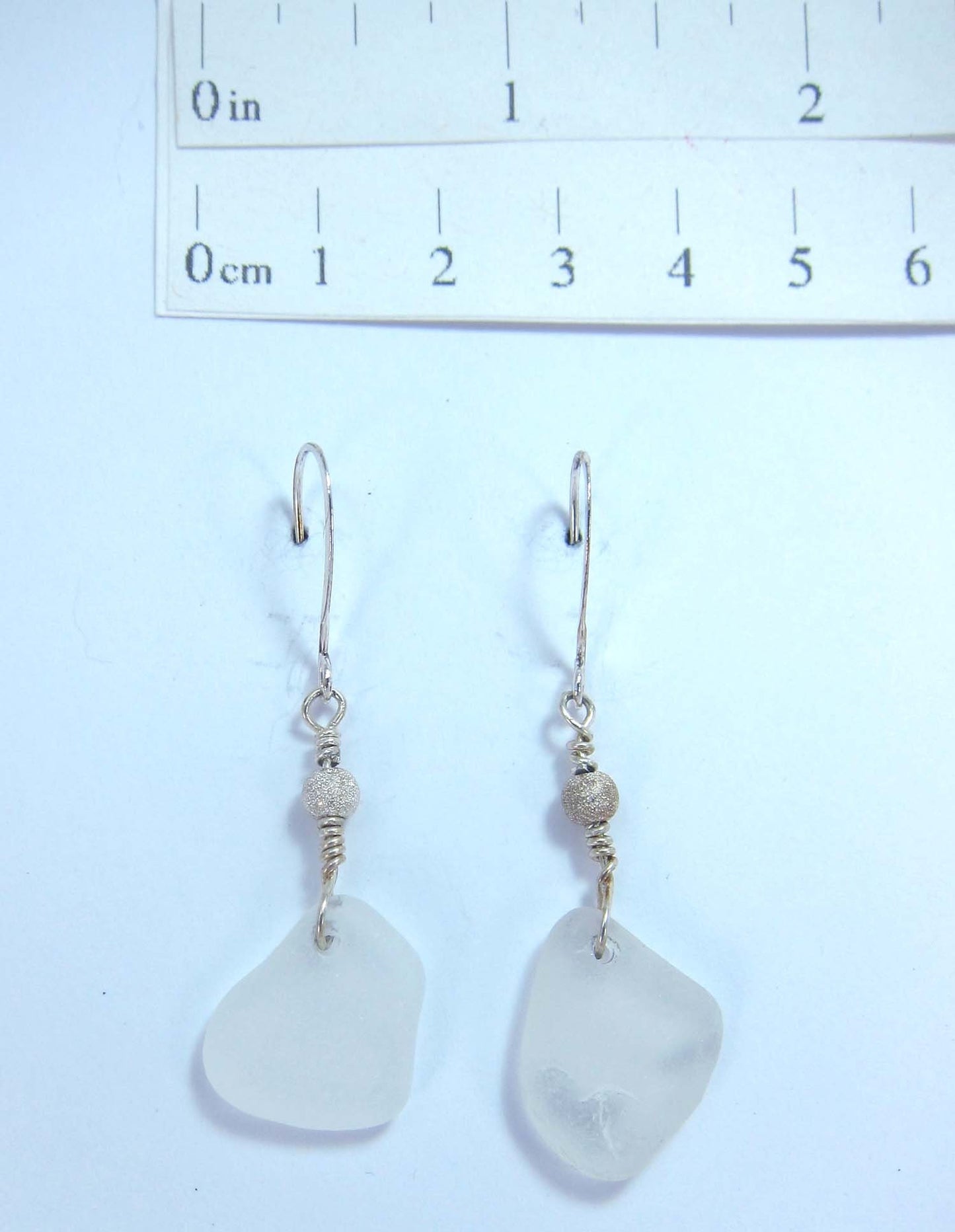 Stardust Earrings - White Cape Breton, Nova Scotia sea glass with sparkly Sterling silver bead on a nickle-free hook