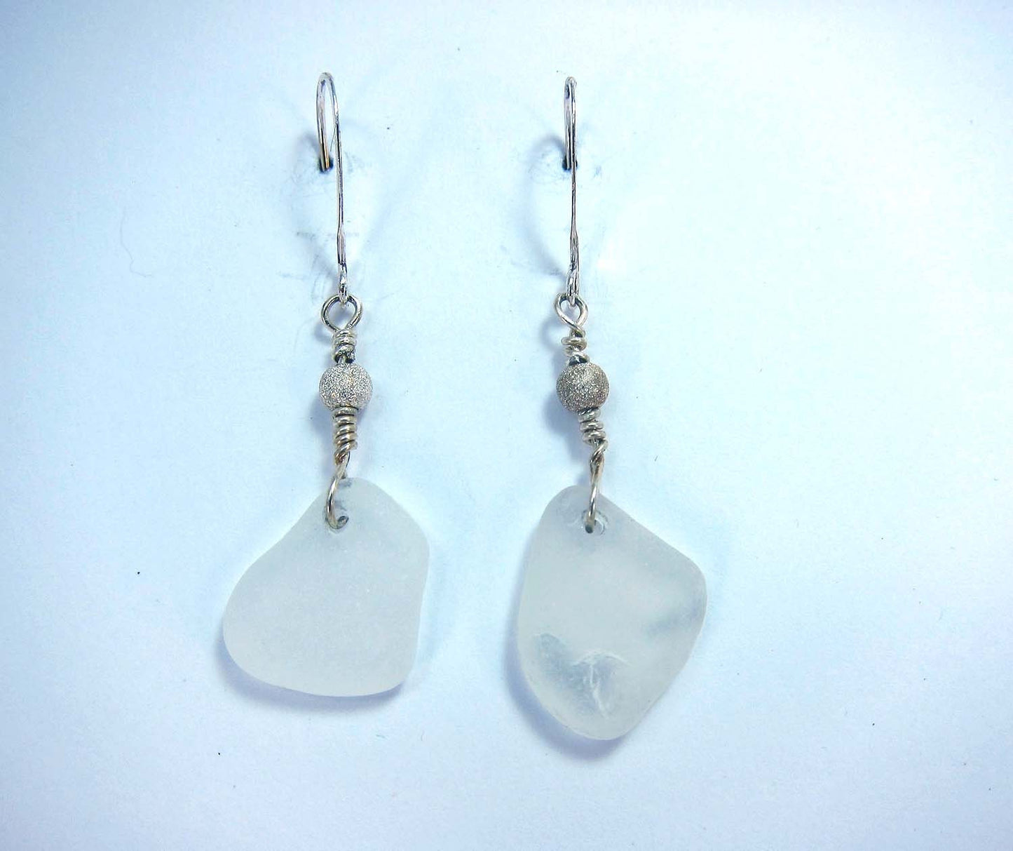 Stardust Earrings - White Cape Breton, Nova Scotia sea glass with sparkly Sterling silver bead on a nickle-free hook