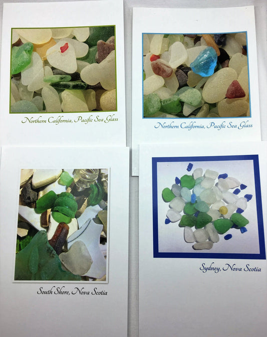 Set of 4 Note Cards - Nova Scotia and Northern California Sea Glass Collections (includes envelopes)