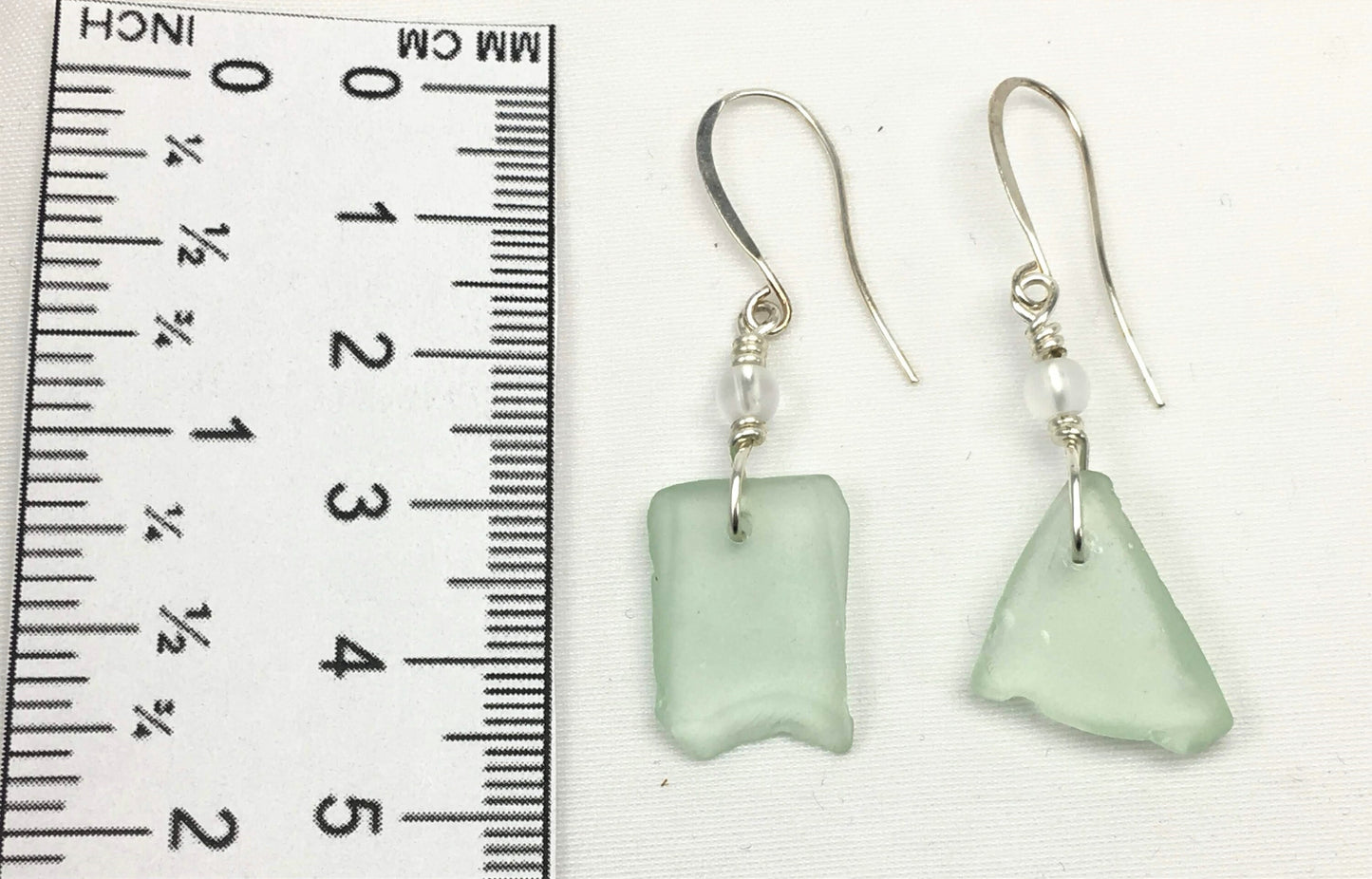 Crystal Earrings - Aqua sea glass from Florida with matt finish crystal bead on a hypoallergenic nickle-free hook