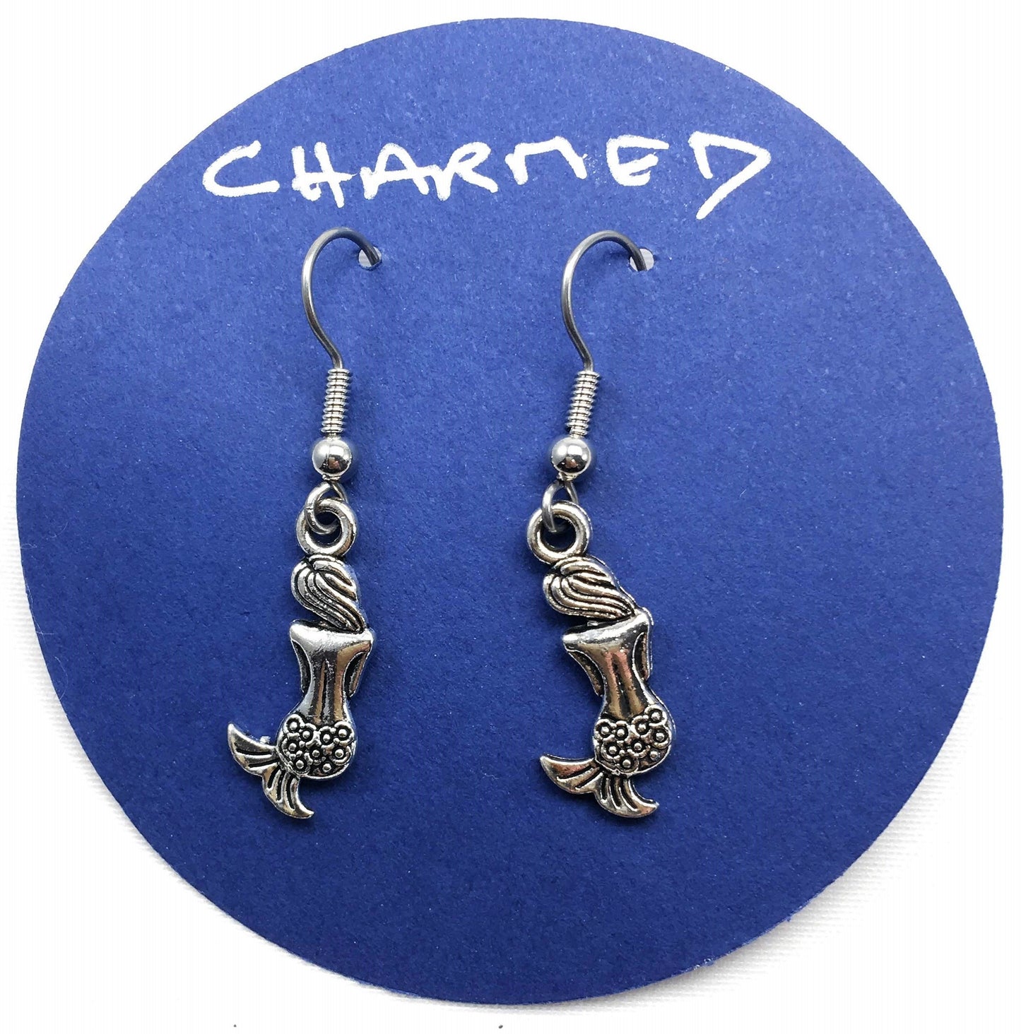 Charmed! Mermaid earrings silver plate antique finish on hypoallergenic surgical steel hooks