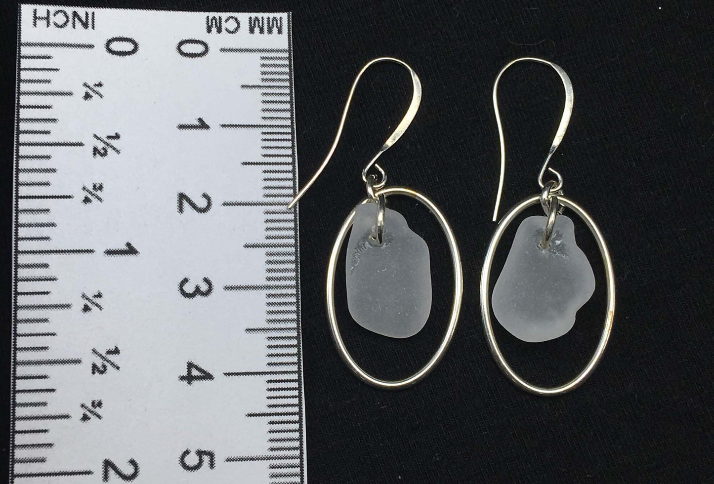 Heaven on Earth Earrings - White sea glass from Cape Breton, Nova Scotia with Sterling Silver Ovals on a nickle-free hook