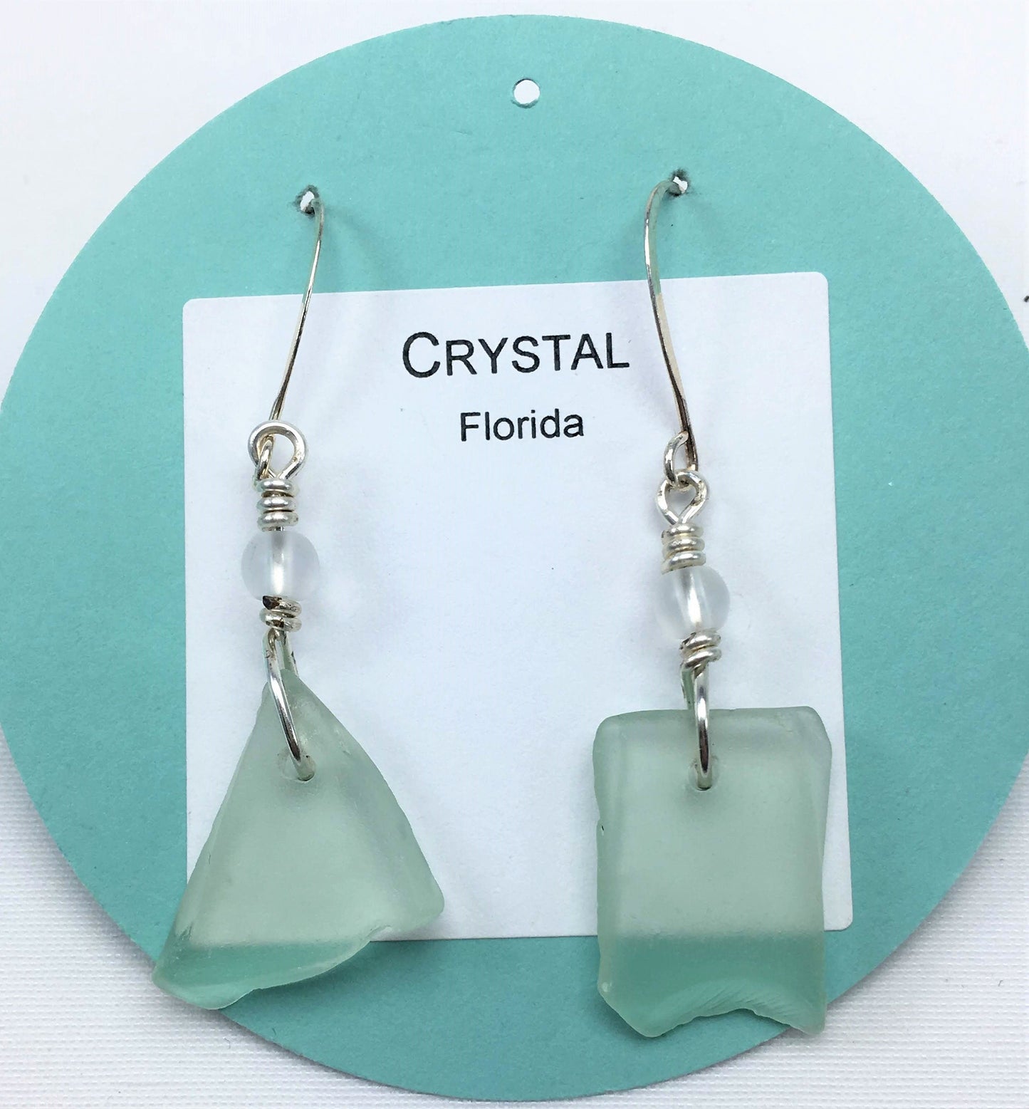 Crystal Earrings - Aqua sea glass from Florida with matt finish crystal bead on a hypoallergenic nickle-free hook