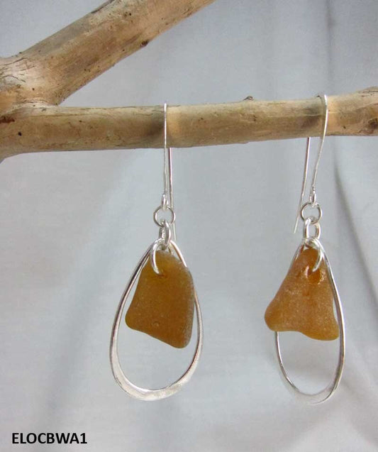 Mermaid's Tears Earrings - Amber sea glass from Cape Breton, Nova Scotia, Canada with large solid sterling silver teardrop ovals