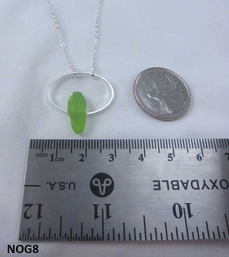 Heaven on Earth - Necklace with green Nova Scotia sea glass mounted on silverplate oval with silverplate chain