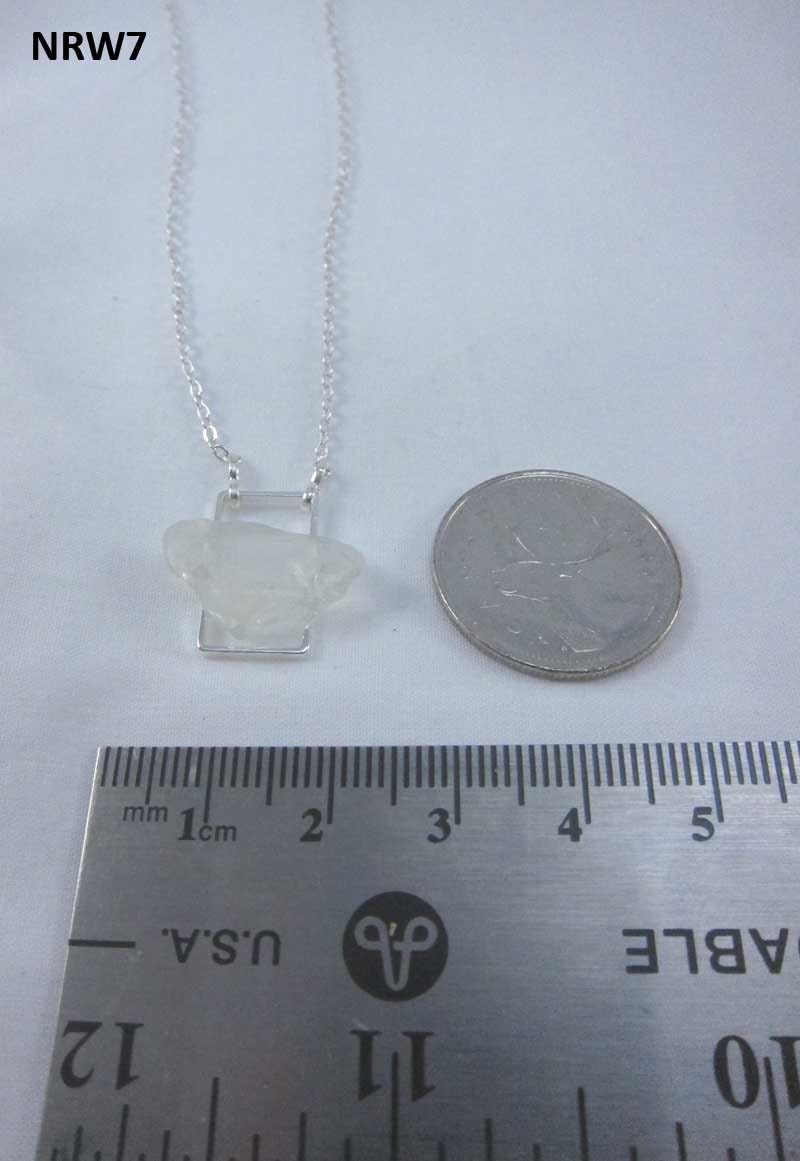 Necklace with white Nova Scotia sea glass mounted on silverplate rectangle with silverplate chain