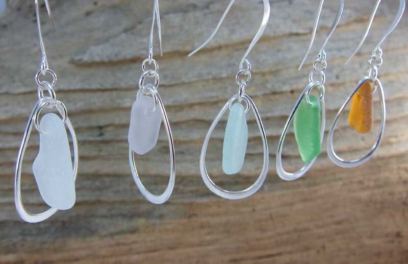 Mermaid's Tears Earrings - Green sea glass from Sydney, Nova Scotia, Canada hanging from 925 Sterling silver teardrop