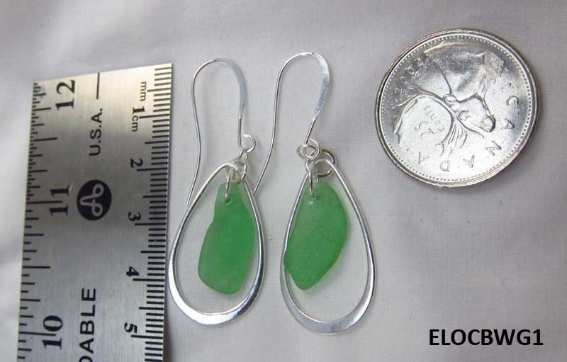 Mermaid's Tears Earrings - Green sea glass from Sydney, Nova Scotia, Canada hanging from 925 Sterling silver teardrop