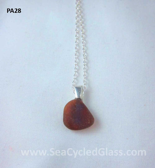 Shoreline Pendant - Cape Breton, Nova Scotia amber sea glass pendant with silverplate bail and 18" chain (PA28)