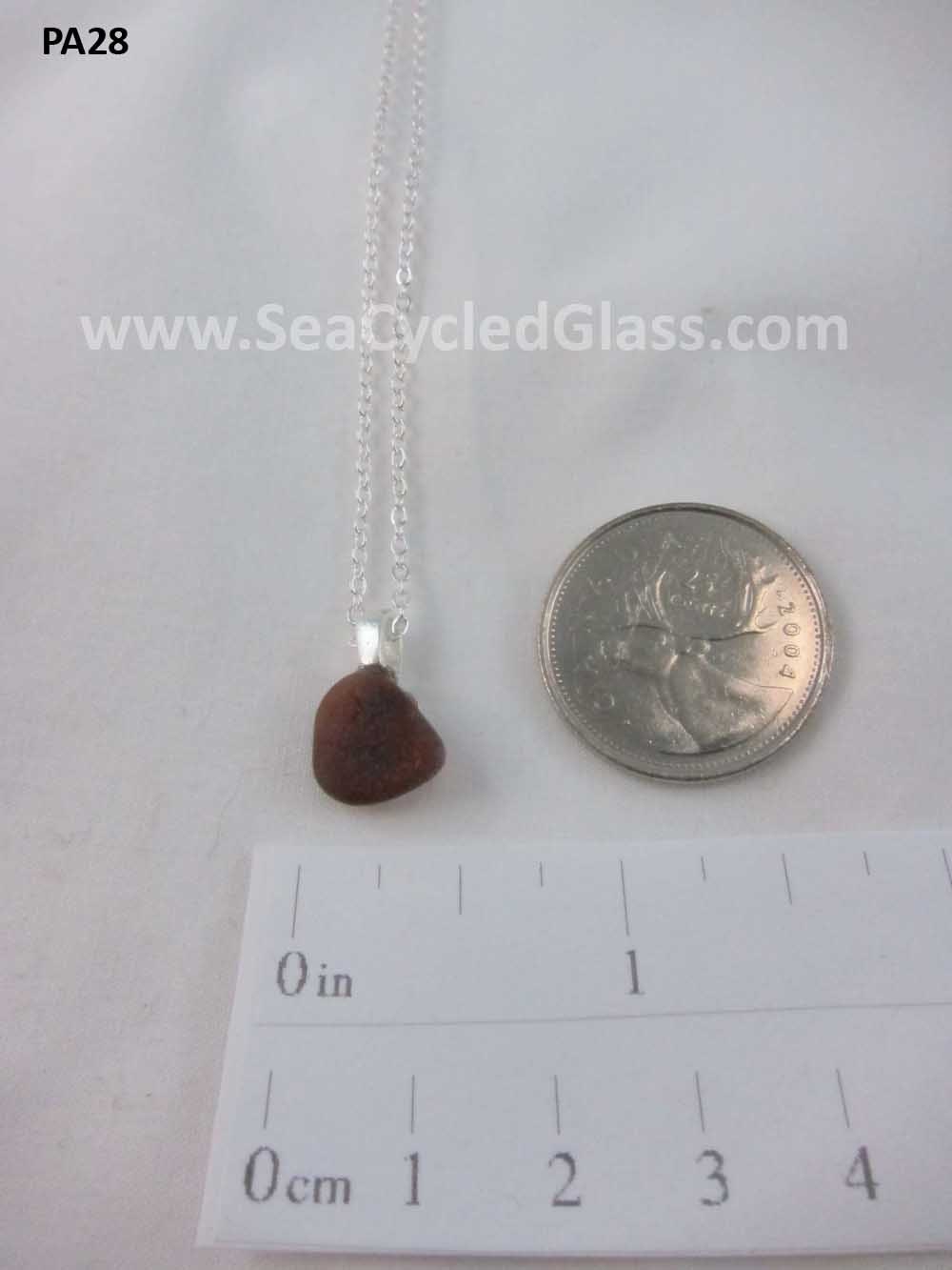 Cape Breton, Nova Scotia amber sea glass pendant with silverplate bail and 18" chain (PA28)